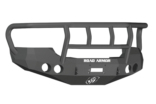 Road Armor 37402B 2008-2010 GMC Sierra 2500/3500 Front Bumper, Stealth Series, Winch-Ready, Round Light Port, Titan II Guard, Black