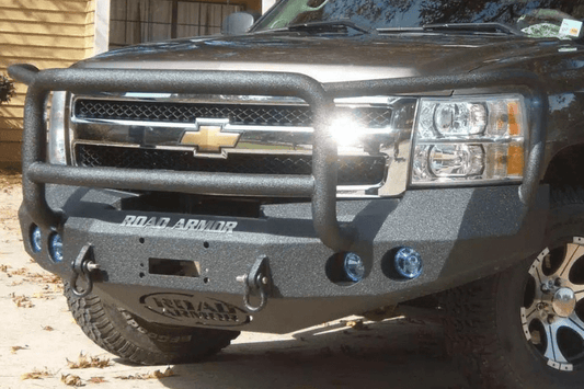 Road Armor Stealth 37705B 2008-2013 Chevy Silverado 1500 Front Winch Ready Bumper Lonestar Guard, Black Finish and Round Fog Light Hole