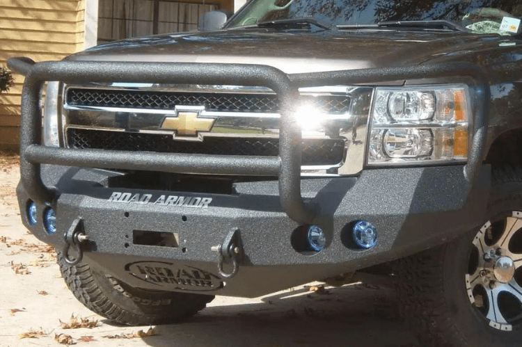 Road Armor Stealth 37705B 2008-2013 Chevy Silverado 1500 Front Winch Ready Bumper Lonestar Guard, Black Finish and Round Fog Light Hole