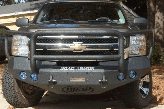 Road Armor Stealth 37705B 2008-2013 Chevy Silverado 1500 Front Winch Ready Bumper Lonestar Guard, Black Finish and Round Fog Light Hole