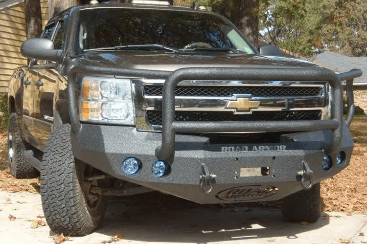 Road Armor Stealth 37705B 2008-2013 Chevy Silverado 1500 Front Winch Ready Bumper Lonestar Guard, Black Finish and Round Fog Light Hole