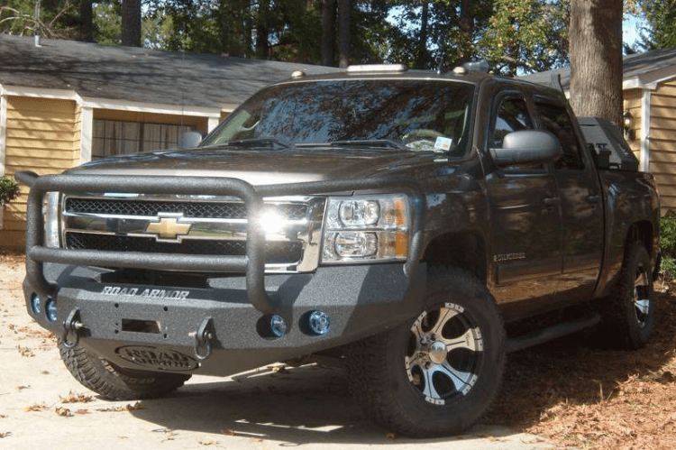 Road Armor Stealth 37705B 2008-2013 Chevy Silverado 1500 Front Winch Ready Bumper Lonestar Guard, Black Finish and Round Fog Light Hole