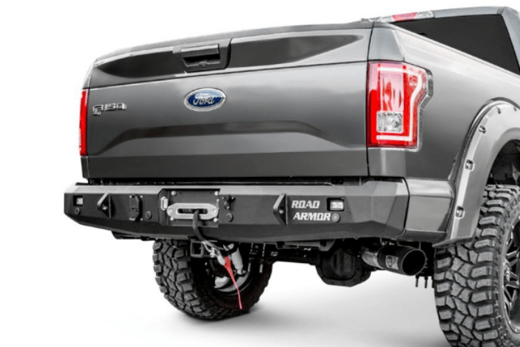 Road Armor 61600Z 2015-2017 Ford F150 Stealth Rear Winch Ready Bumper Raw Finish and Rectangle Fog Light Hole