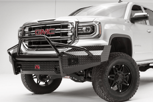 Fab Fours GM07-K2162-1 GMC Sierra 1500 2007-2013 Black Steel Front Bumper Pre-Runner Guard with Tow Hooks