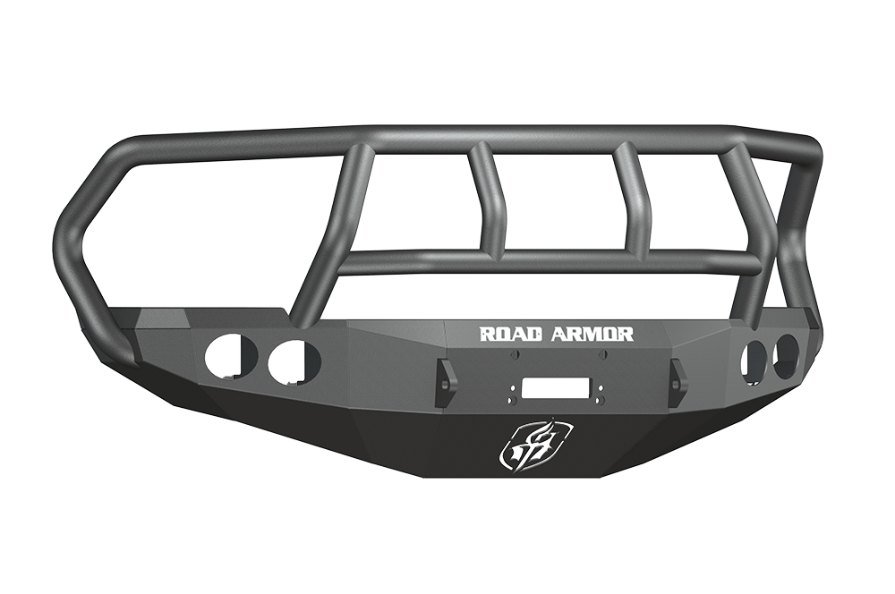 Road Armor 40802B 2010-2018 Dodge Ram 2500/3500 Stealth Front Winch Ready Bumper Titan II Grille Guard, Black Finish and Round Fog Light Hole