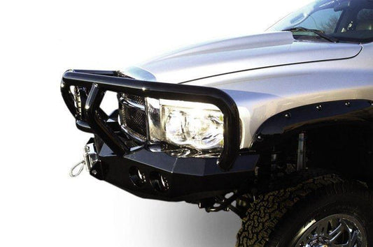 Road Armor 44032B 2002-2005 Dodge Ram 1500 Front Bumper, Stealth Series, Winch-Ready, Black, Round Fog Light Port, Black Guard