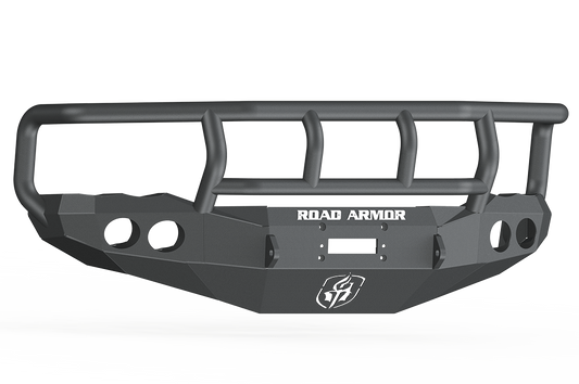 Road Armor 44032B 2002-2005 Dodge Ram 1500 Front Bumper, Stealth Series, Winch-Ready, Black, Round Fog Light Port, Black Guard