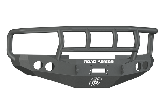 Road Armor 47012B 1997-2002 Dodge Ram 2500/3500 Front Bumper, Black Finish, Titan II Guard, Stealth Series, Round Fog Light Hole, Winch-Ready