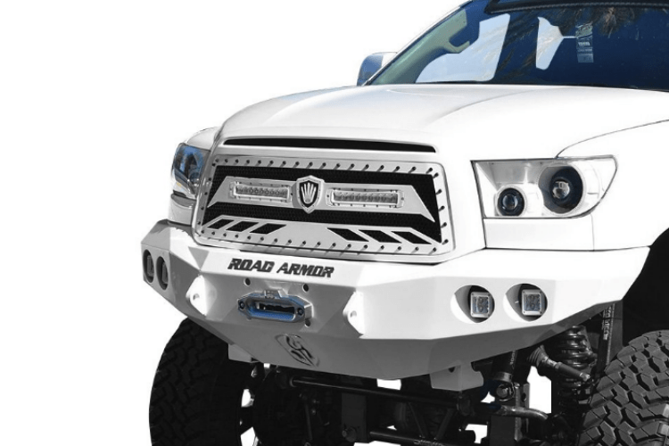 Road Armor 99030Z 2007-2013 Toyota Tundra Stealth Front Winch Ready Bumper No Guard, Raw Finish and Round Fog Light Hole