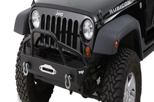 Warrior 59750 Jeep Wrangler JK 2007-2018 Rock Crawler Front Bumper Winch Ready Stubby With Pre-Runner Brush Guard