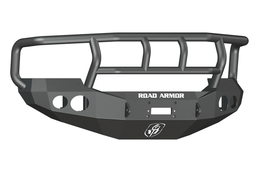 Road Armor Stealth 60502B 2005-2007 Ford F250/F350 Superduty Front Winch Ready Bumper Titan II Grille Guard, Black Finish and Round Fog Light Hole