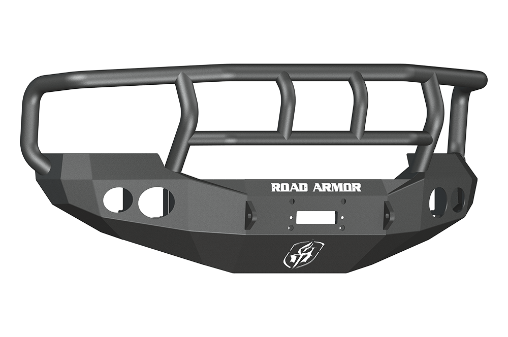 Road Armor Stealth 60502B 2005-2007 Ford F250/F350 Superduty Front Winch Ready Bumper Titan II Grille Guard, Black Finish and Round Fog Light Hole