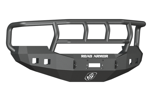 Road Armor 605R2B 2005-2007 Ford F250/F350/F450 Superduty, Ford Excursion Front Bumper, Black Finish, Titan II Guard, Stealth Series, Square Fog Light Hole, Winch-Ready