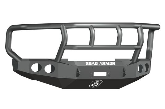 Road Armor 60802B 2008-2010 Ford F250/F350/F450 Superduty Front Bumper, Black Finish, Titan II Guard, Stealth Series, Round Fog Light Hole, Winch-Ready