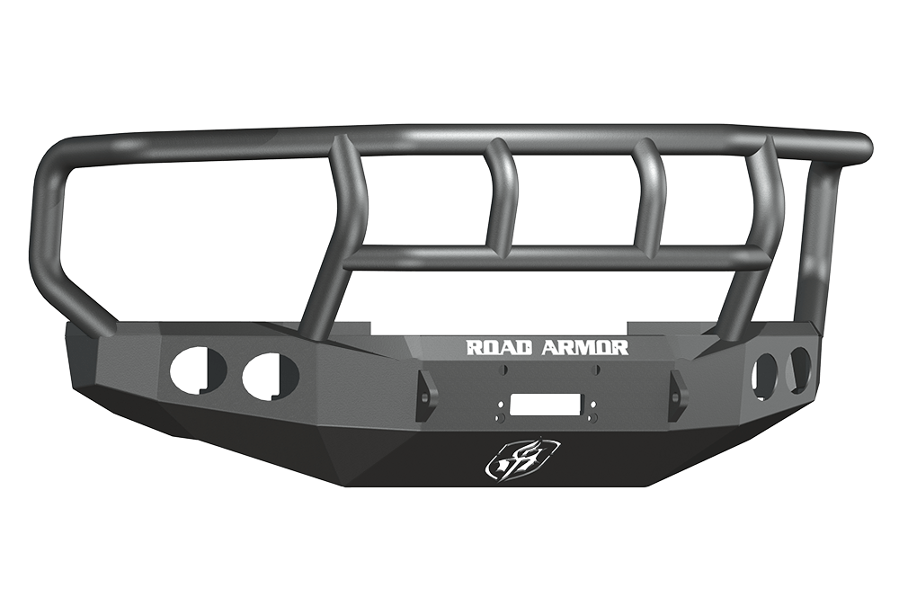 Road Armor 60802B 2008-2010 Ford F250/F350/F450 Superduty Front Bumper, Black Finish, Titan II Guard, Stealth Series, Round Fog Light Hole, Winch-Ready