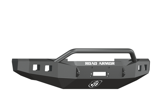 Road Armor 608R4B 2008-2010 Ford F250/F350/F450 Superduty Front Bumper, Black Finish, Pre-Runner Style, Stealth Series, Square Fog Light Hole, Winch-Ready