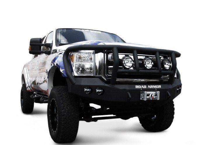 Road Armor 61102B 2011-2016 Ford F250/F350/F450 Superduty Front Bumper, Black Finish, Titan II Guard, Stealth Series, Round Fog Light Hole, Winch-Ready