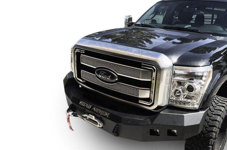 Road Armor 611R0B 2011-2016 Ford F250/F350/F450 Superduty Front Bumper, Black Finish, No Guard, Stealth Series, Square Fog Light Hole, Winch-Ready