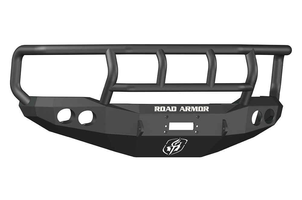 Road Armor 66002B 1999-2004 Ford F250/F350/F450 Superduty, Ford Excursion Front Bumper, Black Finish, Titan II Guard, Stealth Series, Round Fog Light Hole, Winch-Ready