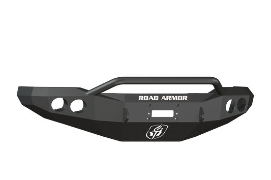 Road Armor 66004B 1999-2004 Ford F250/F350/F450 Superduty, Ford Excursion Front Bumper, Black Finish, Pre-Runner Style, Stealth Series, Round Fog Light Hole, Winch-Ready