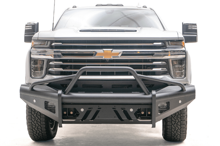 Fab Fours CH20-Q4962-1 Chevy Silverado 2500/3500 2020-2023 Black Steel Elite Front Bumper Pre-Runner Guard Sensor