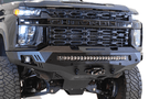Black truck front end showcasing ADD F271202890103 Stealth Fighter bumper, designed for Chevy Silverado 2500/3500 2020-2023, winch-ready with sensors