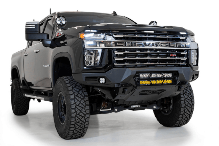 Black Chevy truck front end with ADD F270012140103 Chevy Silverado 2500/3500 2020-2023 Bomber Black Front Bumper