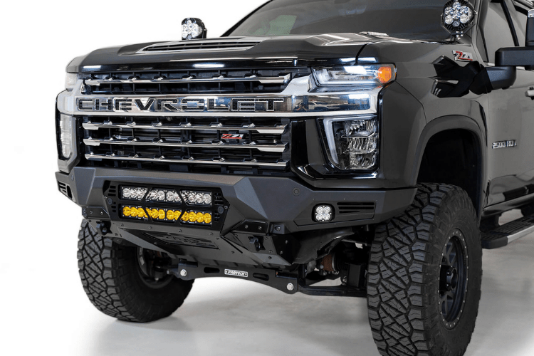 Black Chevy truck front end with ADD F270012140103 Chevy Silverado 2500/3500 2020-2023 Bomber Black Front Bumper