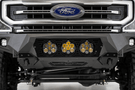 Black Ford truck's front end showcasing an ADD Bomber Black bumper F160014100103, tailored for 2017-2022 F250/F350 Superduty vehicles