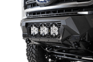Black Ford truck's front end showcasing an ADD Bomber Black bumper F160014100103, tailored for 2017-2022 F250/F350 Superduty vehicles
