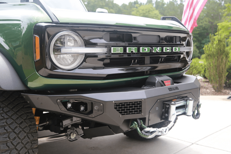 Bodyguard LAF21MYTNN Base winch-ready heavy duty off road front bumper in textured black for 2021–2026 Ford Bronco—sensor-compatible custom front bumper by Bodyguard Bumpers built for rugged performance