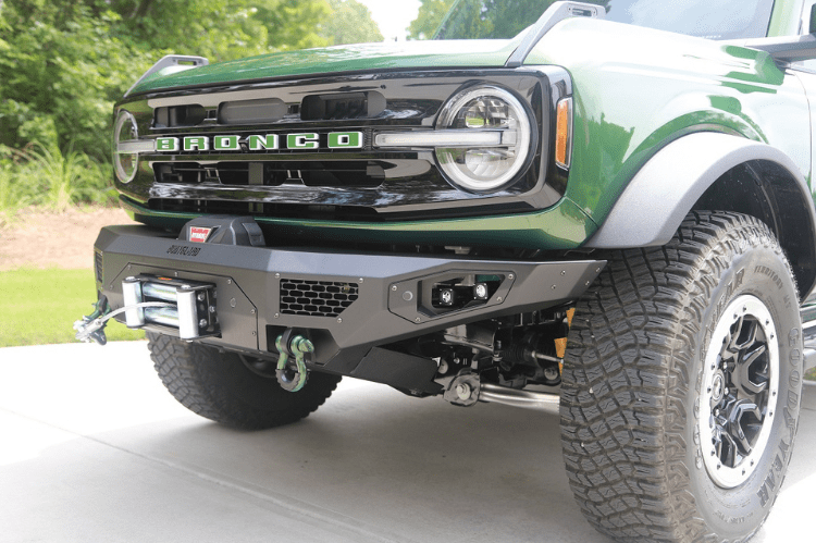 Bodyguard LAF21MYTNN Base winch-ready heavy duty off road front bumper in textured black for 2021–2026 Ford Bronco—sensor-compatible custom front bumper by Bodyguard Bumpers built for rugged performance