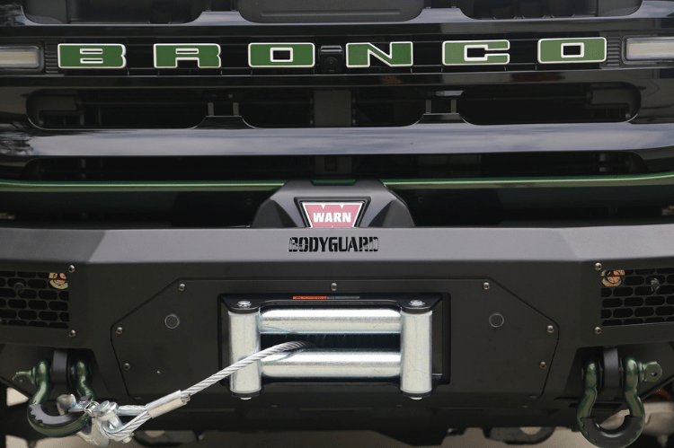 Bodyguard LAF21MYTNN Base winch-ready heavy duty off road front bumper in textured black for 2021–2026 Ford Bronco—sensor-compatible custom front bumper by Bodyguard Bumpers built for rugged performance