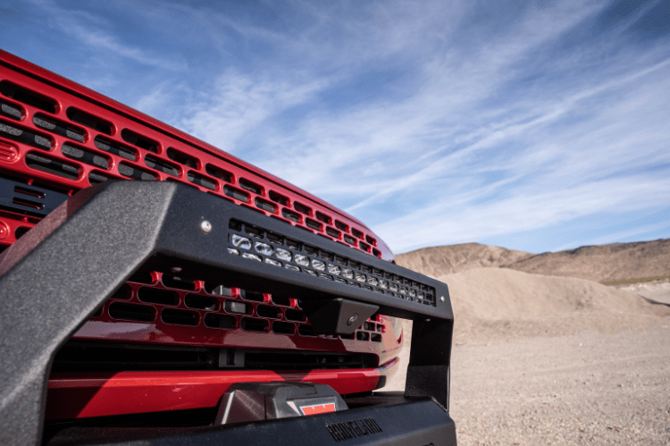 Bodyguard LBF21MYTNN Baja winch-ready heavy duty off road front bumper with push bar design in textured black for 2021–2026 Ford Bronco—sensor-compatible truck bumper built for rugged performance by Bodyguard Bumpers