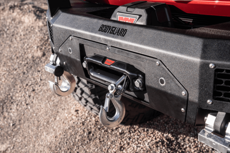 Bodyguard LBF21MYTNN Baja winch-ready heavy duty off road front bumper with push bar design in textured black for 2021–2026 Ford Bronco—sensor-compatible truck bumper built for rugged performance by Bodyguard Bumpers