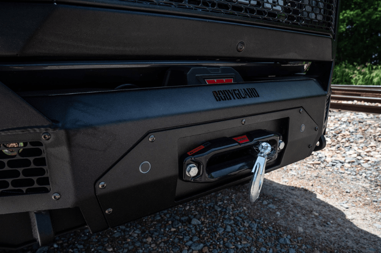 Bodyguard LEF21MYBNN Extreme heavy duty off road front bumper with grille guard in bare metal for 2021–2026 Ford Bronco—winch-ready, sensor-compatible, and crafted for strength by Bodyguard Bumpers