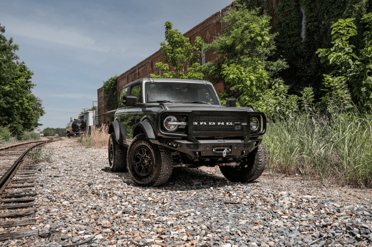 Bodyguard LEF21MYBNN Extreme heavy duty off road front bumper with grille guard in bare metal for 2021–2026 Ford Bronco—winch-ready, sensor-compatible, and crafted for strength by Bodyguard Bumpers