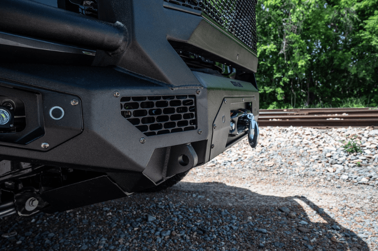 Bodyguard LEF21MYTNN Extreme heavy duty off road front bumper with grille guard in textured black for 2021–2026 Ford Bronco—winch-ready and sensor-compatible, built tough by Bodyguard Bumpers