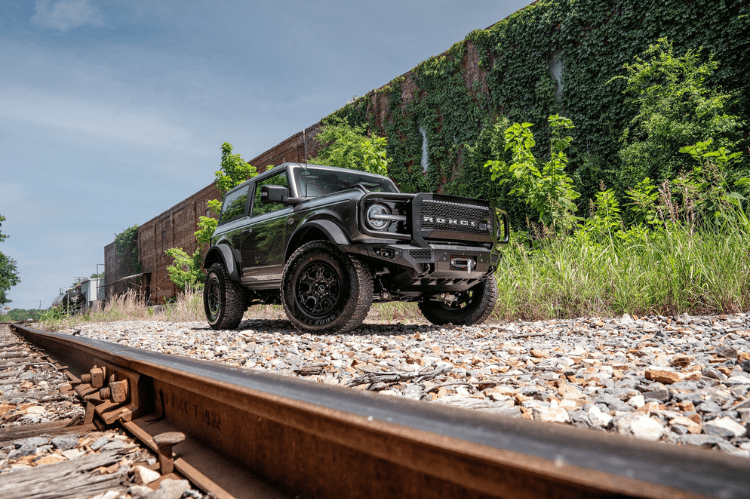 Bodyguard LEF21MYTNN Extreme heavy duty off road front bumper with grille guard in textured black for 2021–2026 Ford Bronco—winch-ready and sensor-compatible, built tough by Bodyguard Bumpers
