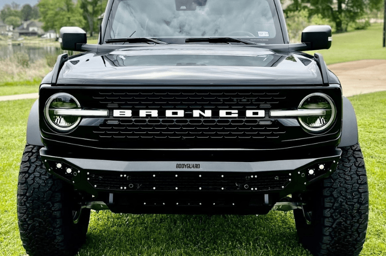 Bodyguard Bumpers NAF21MYTNN Base is a heavy duty off road front bumper for Ford Bronco 2021–2026—textured black, sensor-compatible, and built for reliable truck protection