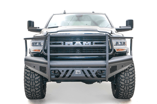 Fab Fours DR19-Q4460-1 Dodge Ram 2500/3500 2019-2023 Black Steel Elite Front Bumper Full Guard with Sensor