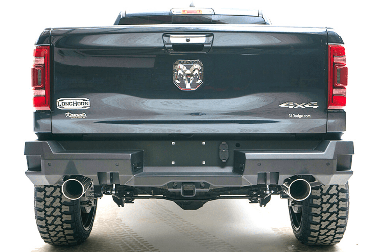Fab Fours DR19-W4251-1 Dodge Ram 1500 2019-2024 Premium Rear Bumper with Sensor Dual Exhaust