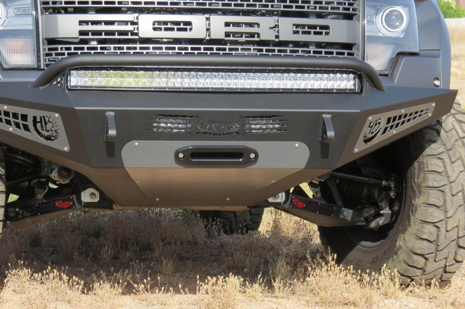 ADD F017275050103 Ford F150 Raptor 2010-2014 Honeybadger Front Bumper W/ Winch Mount and Multiple LED Light Mounts - BumperOnly
