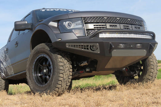 ADD F017285050103 Ford F150 Raptor 2010-2014 Honeybadger Front Bumper In Hammer Black with Satin Black Panels | Multiple LED Light Mounts - BumperOnly