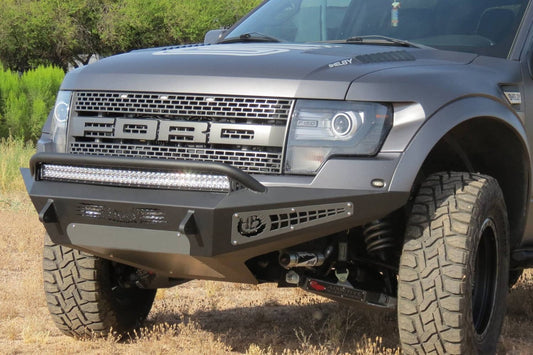 ADD F017285050103 Ford F150 Raptor 2010-2014 Honeybadger Front Bumper In Hammer Black with Satin Black Panels | Multiple LED Light Mounts - BumperOnly