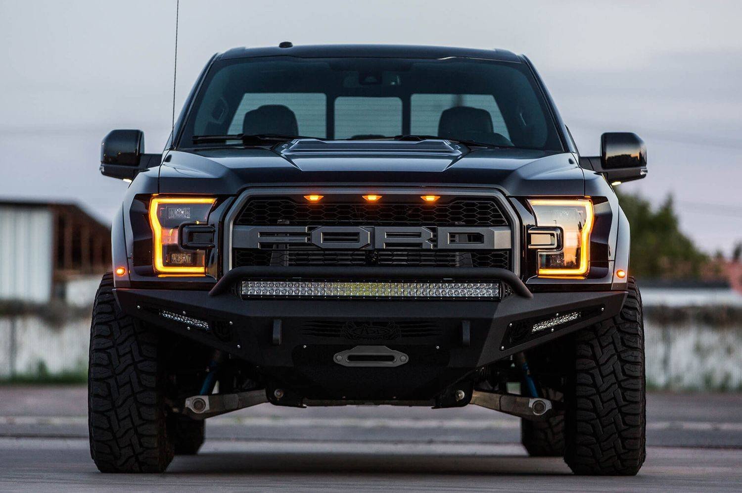 ADD F117382860103 Ford F150 Raptor 2017 Honeybadger Front Bumper With Winch and LED Lights Mount Hammer Black - BumperOnly