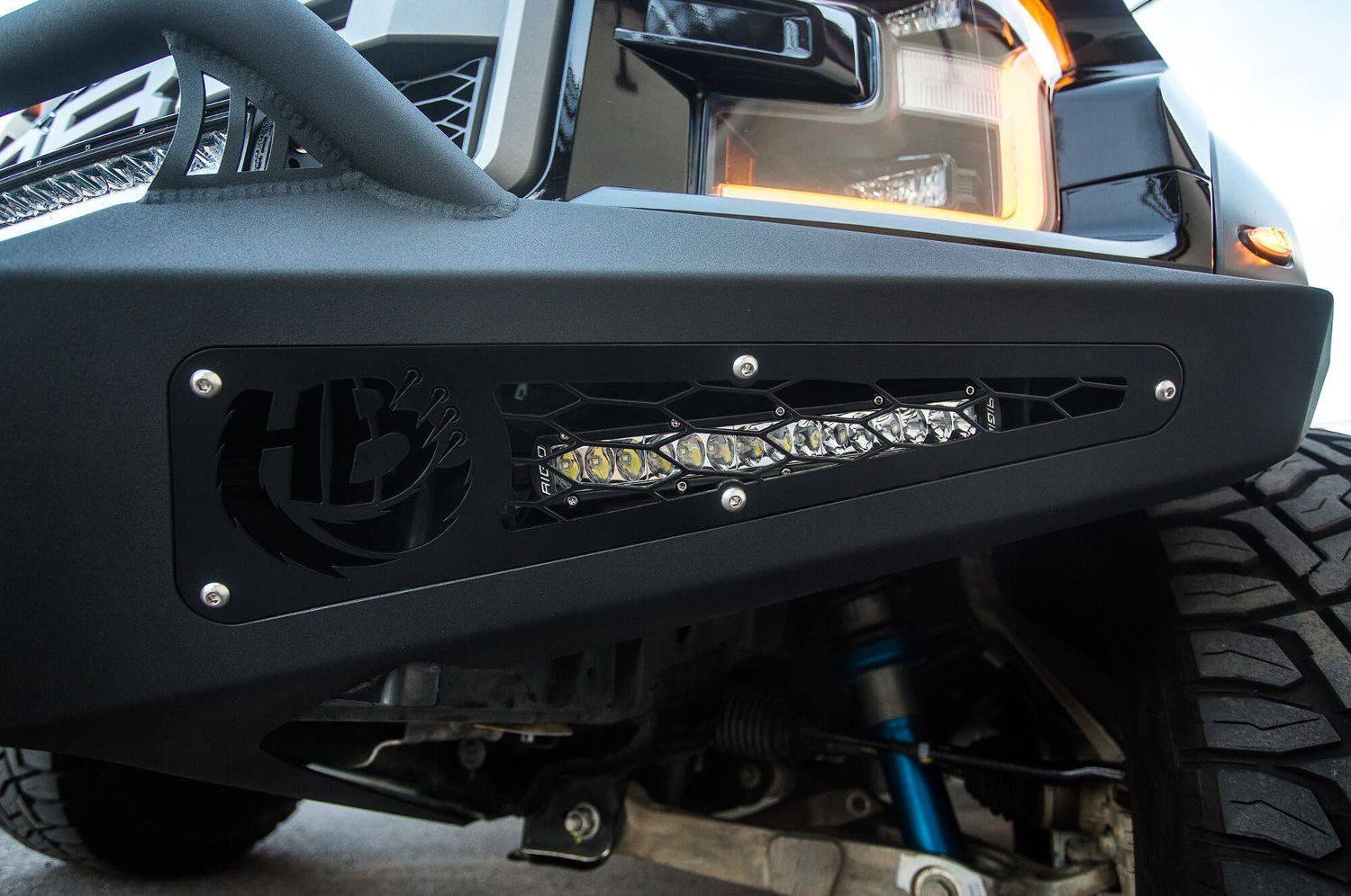 ADD F117382860103 Ford F150 Raptor 2017 Honeybadger Front Bumper With Winch and LED Lights Mount Hammer Black - BumperOnly