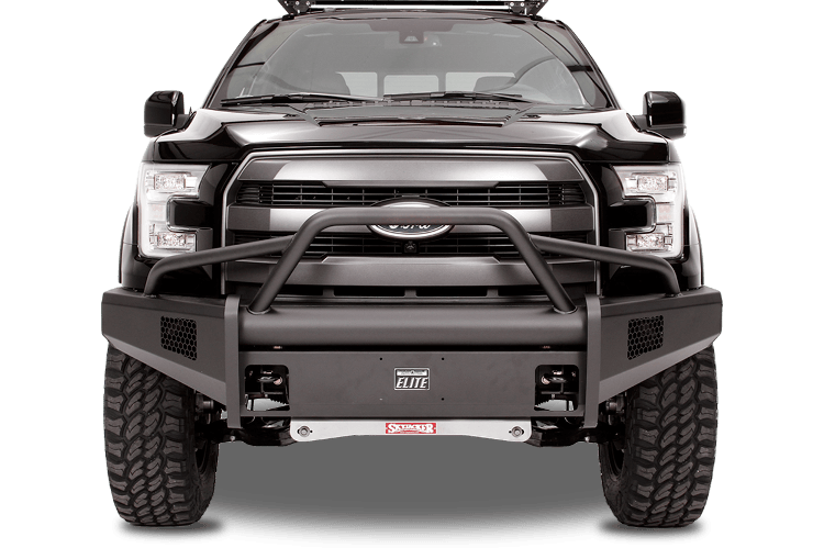 Fab Fours FF09-R1962-1 Front Bumper Ford F150 2009-2014 Pre-Runner Guard with Tow Hooks Black Steel Elite