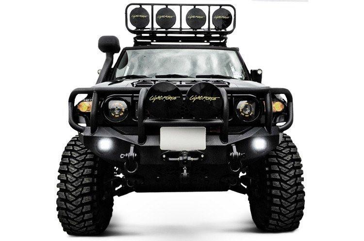 Road Armor Stealth FJ801B 2007-2014 Toyota FJ Cruiser Front Winch Ready Bumper Titan II Grille Guard, Black Finish and Round Fog Light Hole