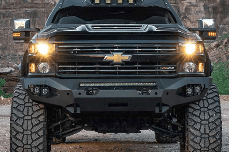 Fab Fours Matrix winch-ready front bumper for 2015–2019 Chevy Silverado HD – heavy-duty aftermarket upgrade